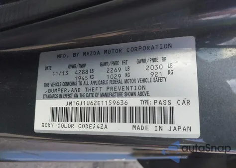 2014 Mazda Mazda6 I Sport из США, поврежденный, VIN JM1GJ1U62E1159636